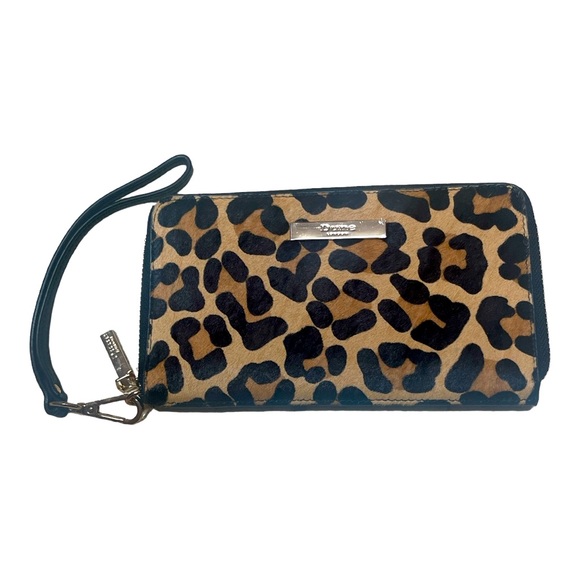 DUNE LONDON LEOPARD Print Wallet Clutch Genuine Calf Hair Leather - Picture 1 of 6